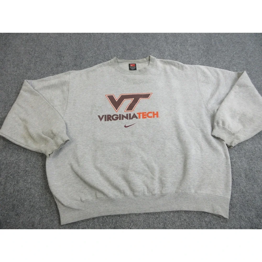 VTG Virginia Tech Hokies Sweatshirt Mens 2XL Gray Center Swoosh Football Nike